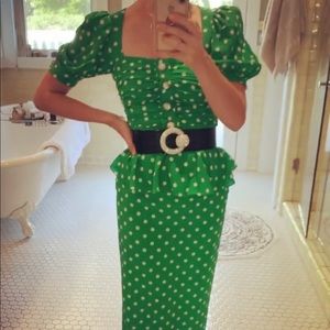 Alessandra Rich polka dot green dress SM